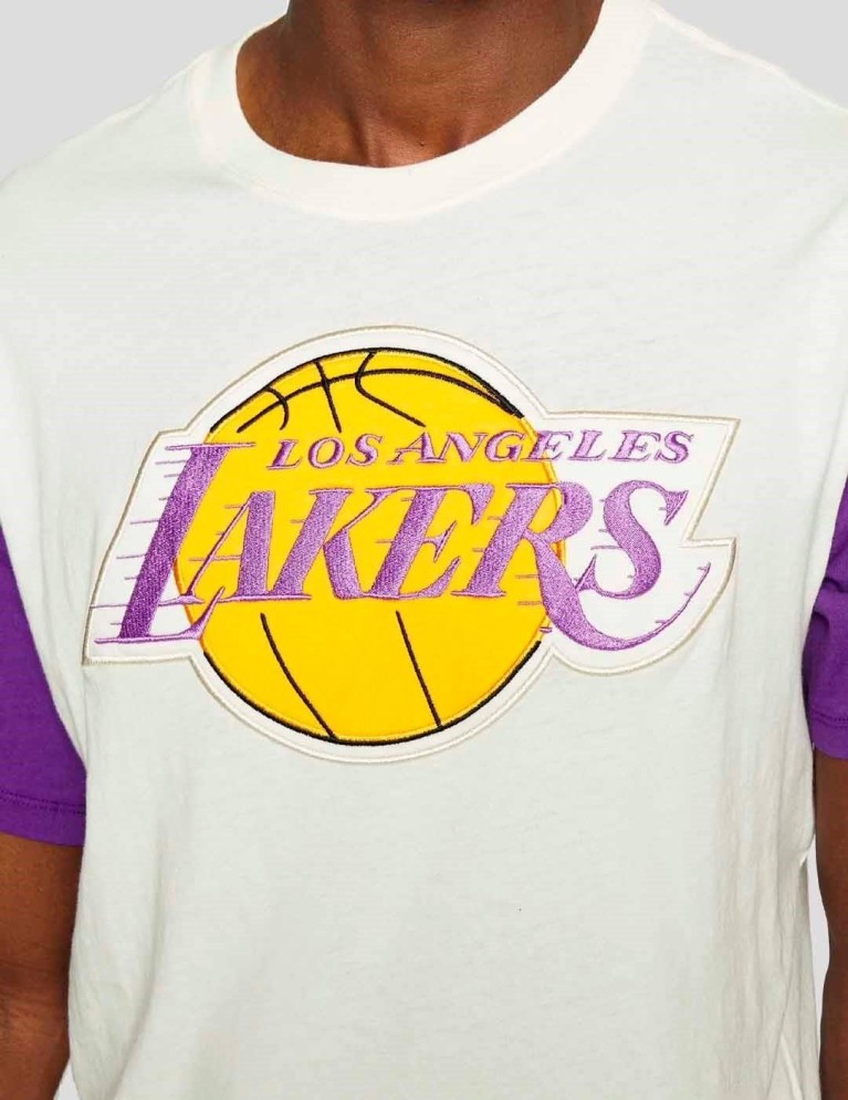 T-shirt MITCHELL & NESS lakers cor blocked tee cream